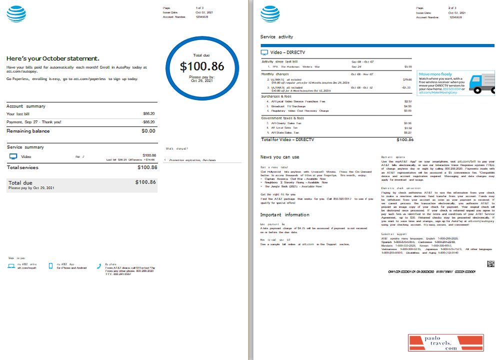 USA AT&T invoice PSD template
